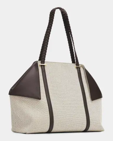 Ferragamo Scarf Braided Leather-Trim Canvas Tote Bag | Thumbnail 3