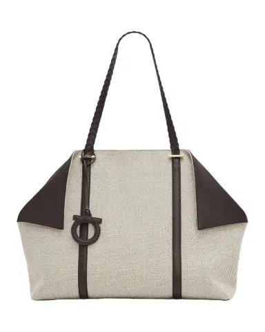 Ferragamo Scarf Braided Leather-Trim Canvas Tote Bag | Thumbnail 1