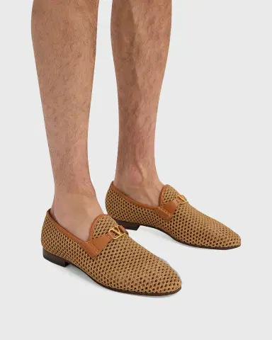 Valentino Garavani Men's V-Logo Raffia-Effect Loafers | Thumbnail 2 Valentino Garavani Men's V-Logo Raffia-Effect Loafers | Thumbnail 2