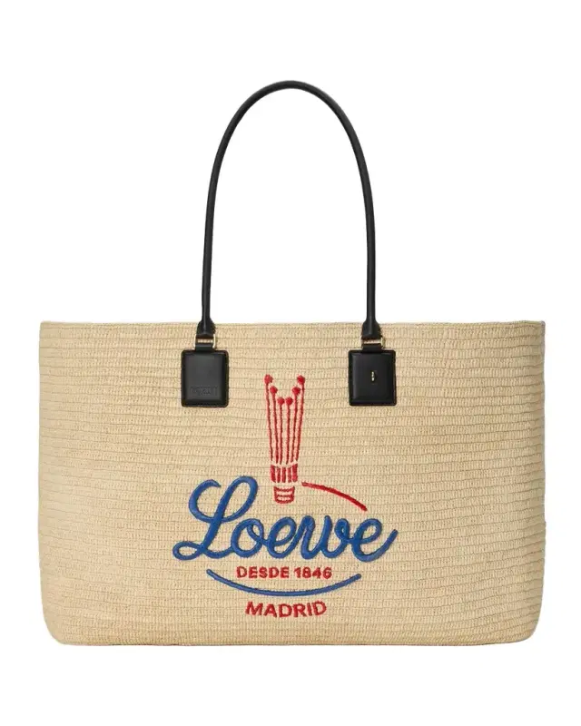 LOEWE Verano XL Embroidered Raffia Tote Bag