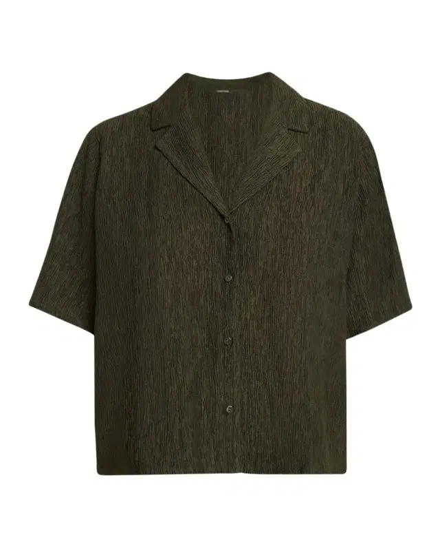 Eileen Fisher Crinkled Boxy Button-Front Shirt