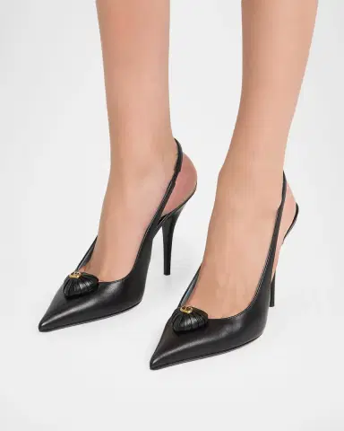 Valentino Garavani 100mm Coeur Royal Leather Slingback Pumps | Thumbnail 2