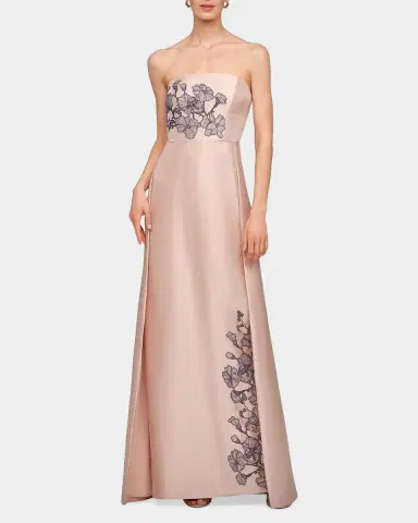 Kay Unger New York Chandler Floral Appliqué Strapless A-Line Gown | Thumbnail 2 Kay Unger New York Chandler Floral Appliqué Strapless A-Line Gown | Thumbnail 2