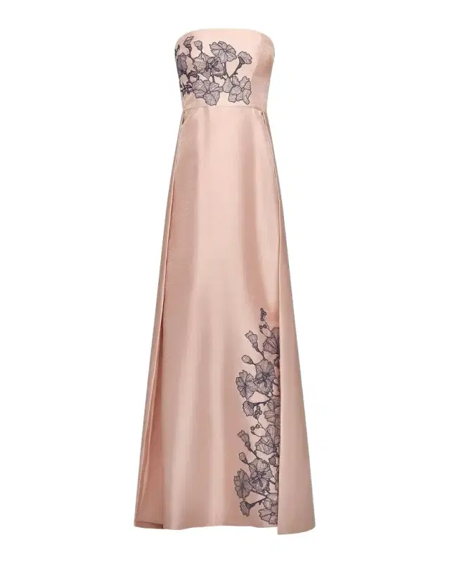 Kay Unger New York Chandler Floral Appliqué Strapless A-Line Gown