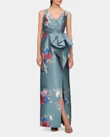 Kay Unger New York Kathleen Mikado Floral Column Gown | Thumbnail 2 Kay Unger New York Kathleen Mikado Floral Column Gown | Thumbnail 2