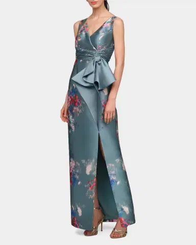 Kay Unger New York Kathleen Mikado Floral Column Gown | Thumbnail 4 Kay Unger New York Kathleen Mikado Floral Column Gown | Thumbnail 4