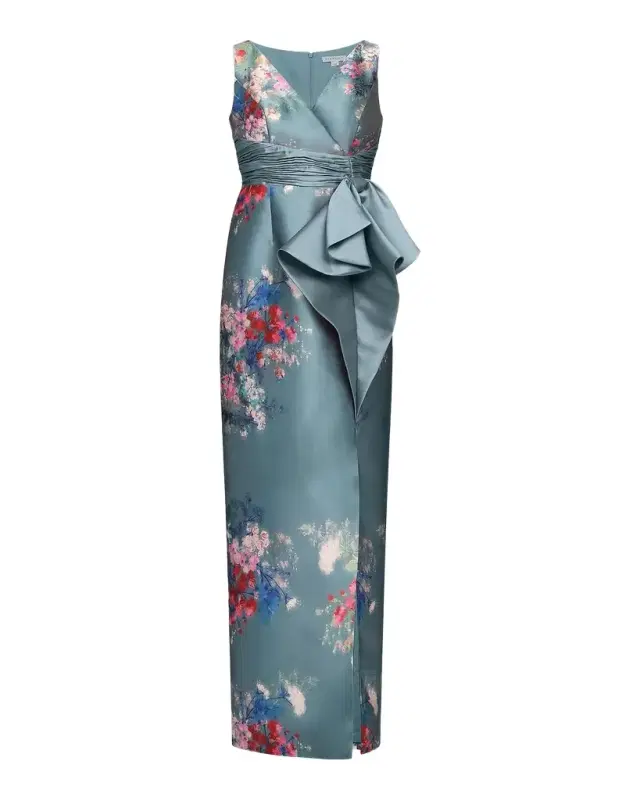 Kay Unger New York Kathleen Mikado Floral Column Gown