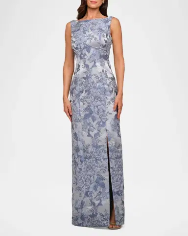 Kay Unger New York Everleigh Floral Jacquard Column Gown | Thumbnail 2 Kay Unger New York Everleigh Floral Jacquard Column Gown | Thumbnail 2