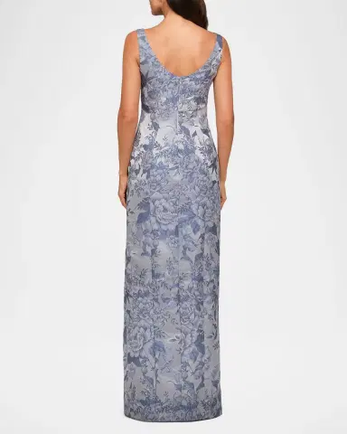 Kay Unger New York Everleigh Floral Jacquard Column Gown | Thumbnail 3 Kay Unger New York Everleigh Floral Jacquard Column Gown | Thumbnail 3