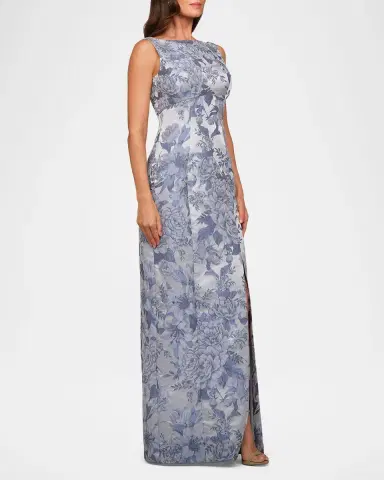 Kay Unger New York Everleigh Floral Jacquard Column Gown | Thumbnail 4 Kay Unger New York Everleigh Floral Jacquard Column Gown | Thumbnail 4