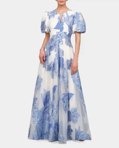 Kay Unger New York Oleana Puff-Sleeve Organza Gown | Thumbnail 2