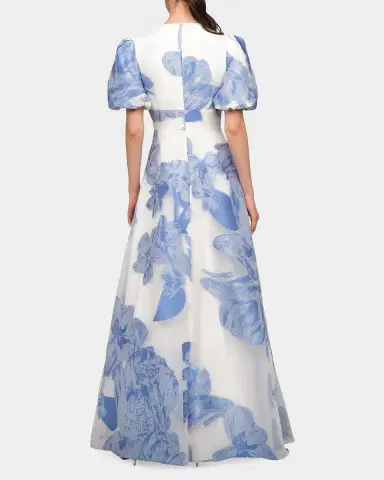 Kay Unger New York Oleana Puff-Sleeve Organza Gown | Thumbnail 3