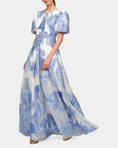 Kay Unger New York Oleana Puff-Sleeve Organza Gown | Thumbnail 4