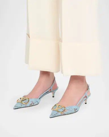 Valentino Garavani 40mm VLogo Signature Lace Slingback Pumps | Thumbnail 2
