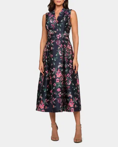 Kay Unger New York Rhea Floral Jacquard Midi Dress | Thumbnail 2 Kay Unger New York Rhea Floral Jacquard Midi Dress | Thumbnail 2