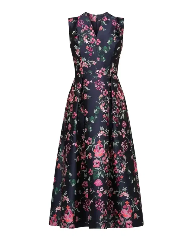 Kay Unger New York Rhea Floral Jacquard Midi Dress