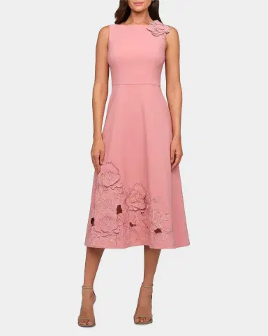 Kay Unger New York Heidi Floral Appliqué Stretch-Crepe Midi Dress | Thumbnail 2 Kay Unger New York Heidi Floral Appliqué Stretch-Crepe Midi Dress | Thumbnail 2