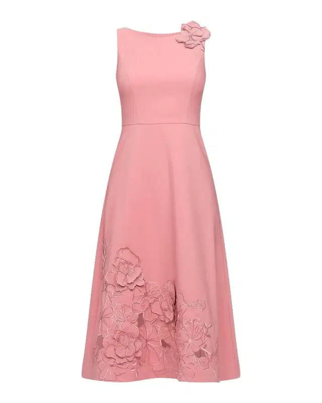 Kay Unger New York Heidi Floral Appliqué Stretch-Crepe Midi Dress