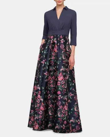 Kay Unger New York Marceline Floral-Jacquard Shirtwaist Gown | Thumbnail 2 Kay Unger New York Marceline Floral-Jacquard Shirtwaist Gown | Thumbnail 2