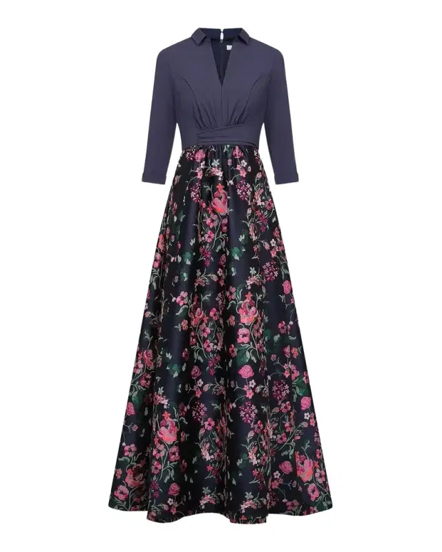 Kay Unger New York Marceline Floral-Jacquard Shirtwaist Gown