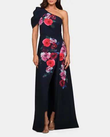 Kay Unger New York Feyre Floral One-Shoulder Jumpsuit | Thumbnail 2 Kay Unger New York Feyre Floral One-Shoulder Jumpsuit | Thumbnail 2