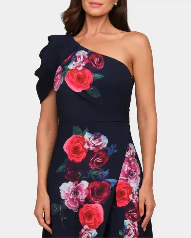 Kay Unger New York Feyre Floral One-Shoulder Jumpsuit | Thumbnail 5 Kay Unger New York Feyre Floral One-Shoulder Jumpsuit | Thumbnail 5