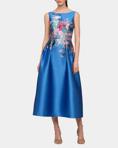 Kay Unger New York Dina Floral Mikado Tea-Length Dress | Thumbnail 2 Kay Unger New York Dina Floral Mikado Tea-Length Dress | Thumbnail 2