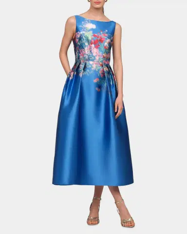 Kay Unger New York Dina Floral Mikado Tea-Length Dress | Thumbnail 4 Kay Unger New York Dina Floral Mikado Tea-Length Dress | Thumbnail 4
