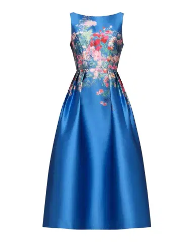 Kay Unger New York Dina Floral Mikado Tea-Length Dress | Thumbnail 1 Kay Unger New York Dina Floral Mikado Tea-Length Dress | Thumbnail 1