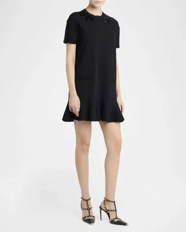 Valentino Garavani Velvet Bow Short-Sleeve Knit Mini Dress | Thumbnail 4 Valentino Garavani Velvet Bow Short-Sleeve Knit Mini Dress | Thumbnail 4