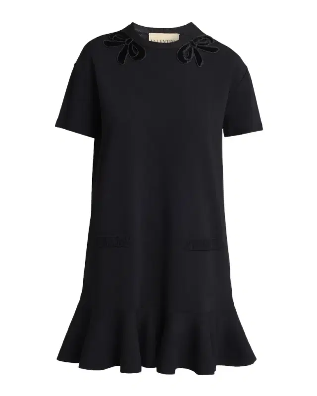 Valentino Garavani Velvet Bow Short-Sleeve Knit Mini Dress
