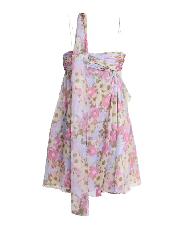 Valentino Garavani Floral Silk Georgette Mini Babydoll Dress With Neck Scarf