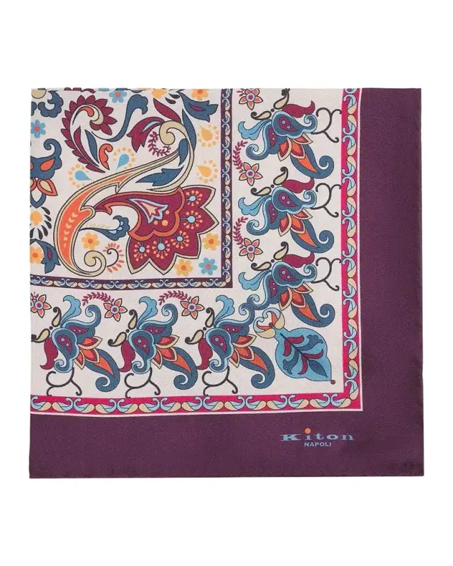 Kiton Men 's Silk Multicolor Paisley Pocket Square