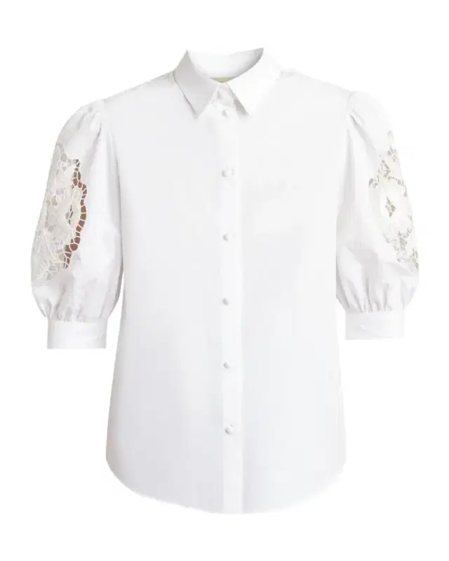 Valentino Garavani Broderie Anglaise Puff-Sleeve Cotton Poplin Button-Down Shirt