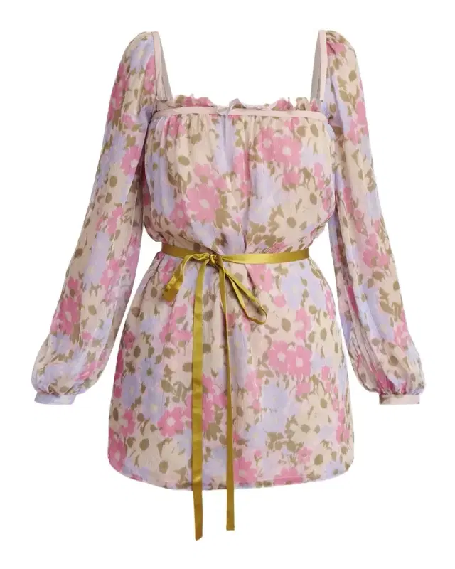 Valentino Garavani Floral-Print Silk Chiffon Long-Sleeve Belted Blouse