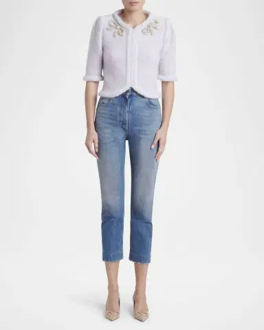 Valentino Garavani Bow Embroidered Mohair Short-Sleeve Crop Cardigan | Thumbnail 2