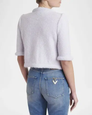 Valentino Garavani Bow Embroidered Mohair Short-Sleeve Crop Cardigan | Thumbnail 3