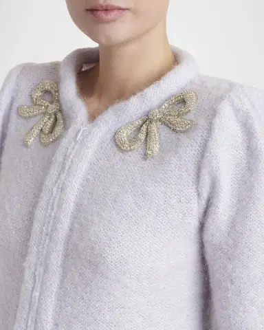 Valentino Garavani Bow Embroidered Mohair Short-Sleeve Crop Cardigan | Thumbnail 5