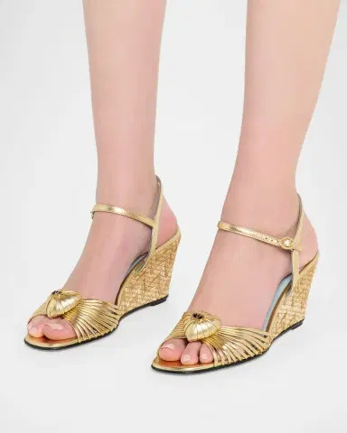 Valentino Garavani 70mm Coeur Royal Metallic Leather Wedge Sandals | Thumbnail 2 Valentino Garavani 70mm Coeur Royal Metallic Leather Wedge Sandals | Thumbnail 2