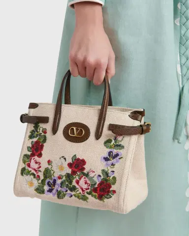 Valentino Garavani Antibes Small Floral-Embroidered Shopping Tote Bag | Thumbnail 2