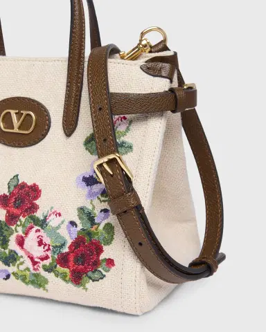 Valentino Garavani Antibes Small Floral-Embroidered Shopping Tote Bag | Thumbnail 6