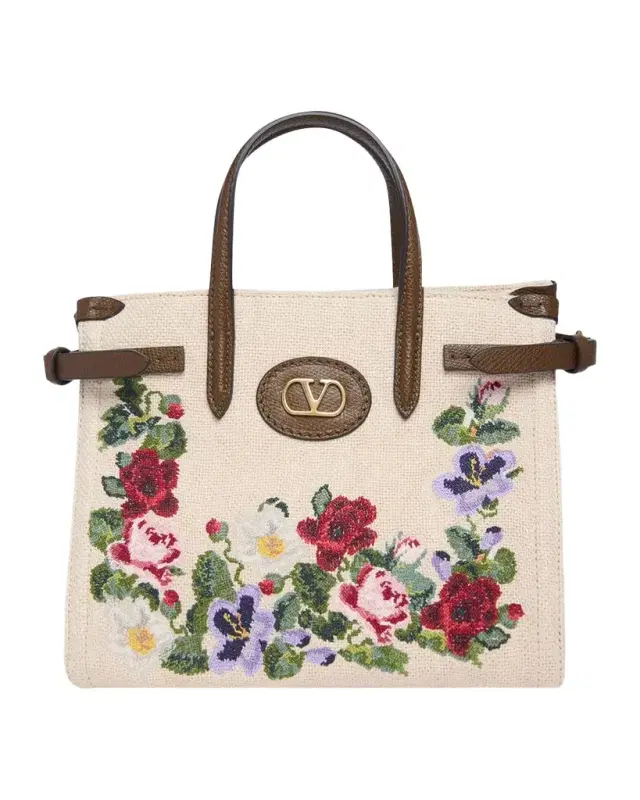 Valentino Garavani Antibes Small Floral-Embroidered Shopping Tote Bag