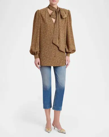 Valentino Garavani Animal-Print Silk Neck-Scarf Balloon-Sleeve Shirt | Thumbnail 2 Valentino Garavani Animal-Print Silk Neck-Scarf Balloon-Sleeve Shirt | Thumbnail 2
