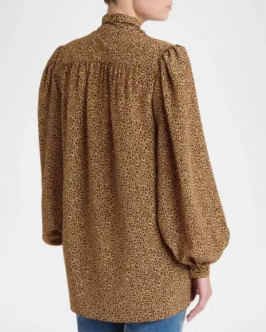 Valentino Garavani Animal-Print Silk Neck-Scarf Balloon-Sleeve Shirt | Thumbnail 3 Valentino Garavani Animal-Print Silk Neck-Scarf Balloon-Sleeve Shirt | Thumbnail 3