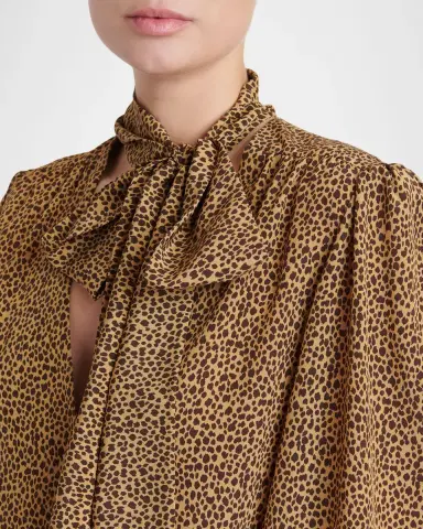 Valentino Garavani Animal-Print Silk Neck-Scarf Balloon-Sleeve Shirt | Thumbnail 5 Valentino Garavani Animal-Print Silk Neck-Scarf Balloon-Sleeve Shirt | Thumbnail 5