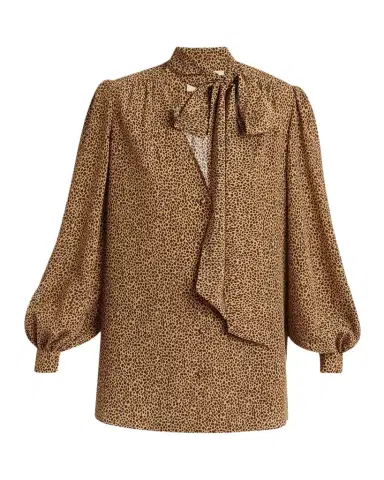 Valentino Garavani Animal-Print Silk Neck-Scarf Balloon-Sleeve Shirt | Thumbnail 1 Valentino Garavani Animal-Print Silk Neck-Scarf Balloon-Sleeve Shirt | Thumbnail 1