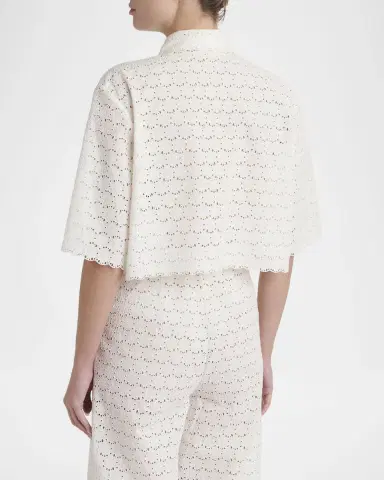 Valentino Garavani Short-Sleeve Eyelet Cotton Crop Button-Down Shirt | Thumbnail 3 Valentino Garavani Short-Sleeve Eyelet Cotton Crop Button-Down Shirt | Thumbnail 3