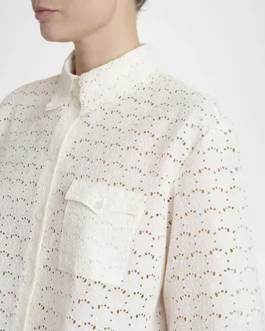 Valentino Garavani Short-Sleeve Eyelet Cotton Crop Button-Down Shirt | Thumbnail 5 Valentino Garavani Short-Sleeve Eyelet Cotton Crop Button-Down Shirt | Thumbnail 5