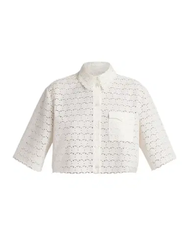 Valentino Garavani Short-Sleeve Eyelet Cotton Crop Button-Down Shirt | Thumbnail 1 Valentino Garavani Short-Sleeve Eyelet Cotton Crop Button-Down Shirt | Thumbnail 1