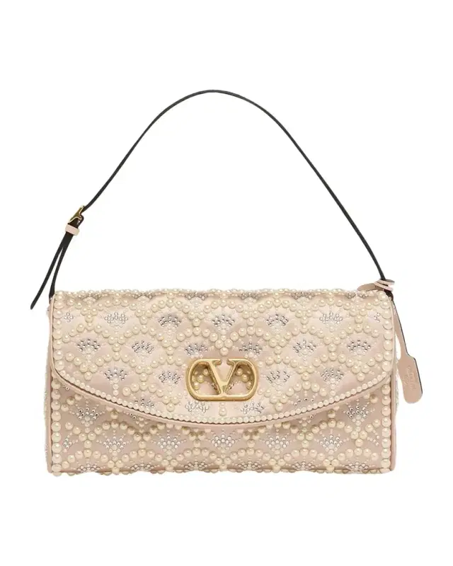 Valentino Garavani Devain Pearly-Embellished Satin Top-Handle Bag